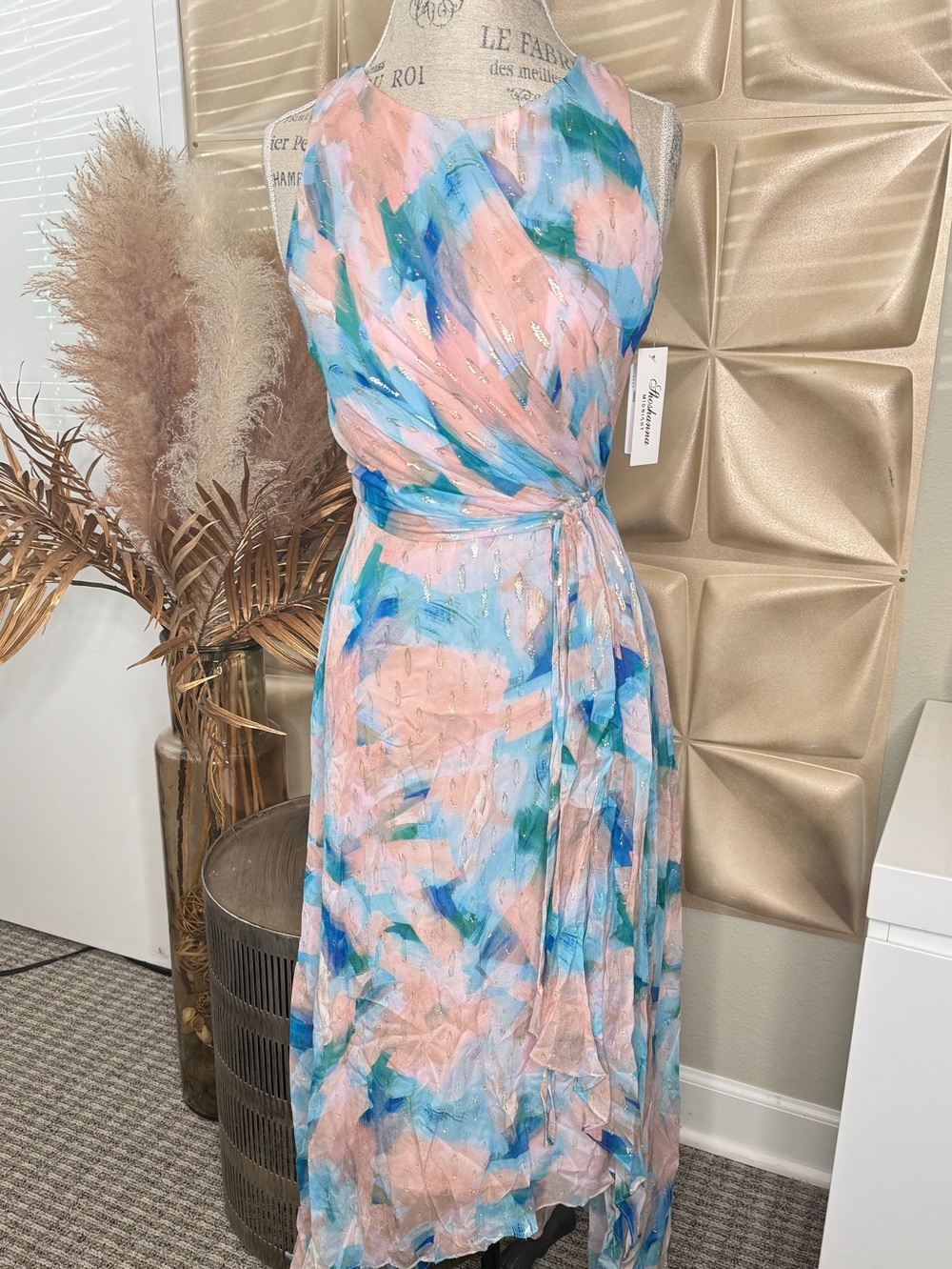 NWT Shoshanna Midnight Anthropologie Metallic Chiffon Draped Maxi Dress
